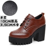 Brown Bullock Women's Shoes With English Carved Small Leather Shoes Thick Heel High Heel Waterproof Table Round Head Deep Mouth Single