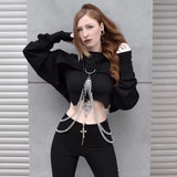 Summer New Women's Wear, Short Personality Sweaters, Street Hot Girls, Chain-Trimmed