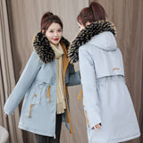 2024 Winter Down Cotton Jacket Women's Long Coat Ins Cotton-Padded Jacket Big Wool Collar Collect Waist Tooling Plus Velvet Pie To Overcome-Outfit