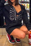 Rhinestone Skull Zipper Hoodie- Outfit
