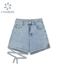 Spring Summer New Women Fashion Bow Short Jeans Casual Loose Streetwear Harajuku Chic Sweet Cute High Waist Denim Pants