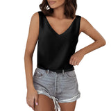 Solid Color Satin Vest V-Collar Casual Sling Sleeveless Shirt Summer Basic