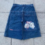 Shorts Men's Hip-Hop Rap Harajuku Style Casual Vintage Denim Shorts Mid-Waist Basketball