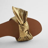 ZARZ Women Flat Sandals Summer 2022 New Fashion Golden Round Toe Bow Sexy Outer Wear Sandals And Slippers Women Beach Luxury