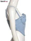 Puss Backless Denim Camisole Y2K Solid Women Sleeveless Backless Sexy Tank Top Trend Street Stretchy Skinny Wild