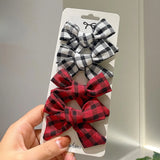 Pcs/set Cotton Linen Leopard Print Hair Bows With Clip For Girls Plaid Hair Clips Barrettes Hairpins Headwear Hair