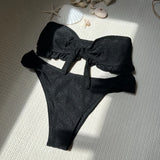 2024 New Solid Color Floral Special Fabric Thoracic Split Swimsuit Swimsuit Bikini