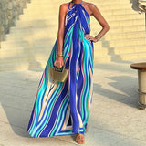 2025 Summer New Women's Fashion Print Hanging Neck Bohemian Medium Long Beach