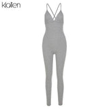 Summer Casual Sport Fitness Streetwear Female Jumpsuit Sexy V Neck Backless Skinny Elastic Jumpsuit Women Yoga
