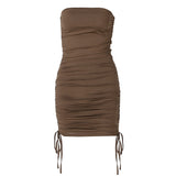 Women Summer Strapless Bodycon Pleated Soild Color Slim Package Hip Mini Dress Sundress 2021 Female Clothing