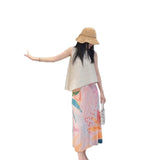 Folded Spring Half-Dress New Folded Print Japan-Korea Casual Dress High-Grade Small Scented