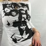 Summer Long Sleeve Crop Top Green Women 2022 Y2K Print Sexy T Shirts Basic Streetwear Casual Tee Shirt Vintage