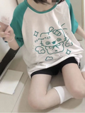 Aesthetic Summer Loose T-shirt 2024 Casual O Neck Japanese Kawaii Cartoon Top Women Short Sleeve Fashion Sweet Harajuku