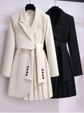 Women 2023 Spring New Fashion Women Clothing Suit Skirt Jacket Belt Waist Slim Suit Women Blazer Long Coat Black