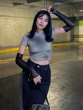 Vintage T Shirt 2022 Summer Women Plaid Crop Tops Short Sleeve Streetwear Tee Tops Korean Style Y2k Punk Tops