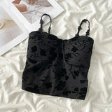 Flowers Tank Camisole High Street Vacation Fashion Girls Backless Sexy Women's Off Shoulder Causal Black