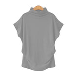 Solid Loose Tee Shirt Korean Harajuku Oversized Pullover Batwing Short Sleeve Turtleneck T Shirt Elegant Tops