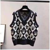 spring and autumn 2021 fashion new knitted vest sleeveless v-neck sweater Korean style foreign style