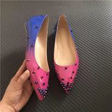 Flat Women Shoes Classics Pointed Toe Shoes Fashion Women Party Wedding Gradation Color Rose Pink Blue MD036
