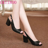 2021 Summer shoes Woman open toe Women genuine leather High Heel sandals Casual platform Sandals Women