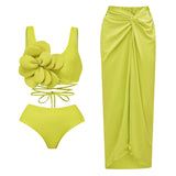 Solid Colored Swimsuit Woman Sensing High Waist Belt Bikini Three-Piece Set 2025 New
