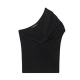 Women's Knitted Top 2025 Spring Sexy Shoulder Folded Body Short
