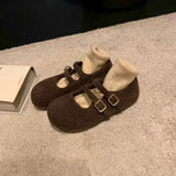 Double Buckle Hair This Flat Bottom Mary Jane Shoes Women 2025 New Autumn And Winter Fashion With Plus Fur