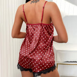 Lace Pijama Dot Print Women's Pajama Sets V-Neck Stretch Satin Sexy Lingerie Sleepwear Pajamas Home Wear Nightwear