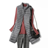 Winter Ultra Light Warm Jacket Women Stand Collar White Duck Down Long Vest Outerwear Zipper 4XL Plus Size Down
