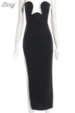 Black Women Sexy Strapless Tube Top Midi Dress Solid Bodycon Solid Dress Summer Party Clubwear Night Out