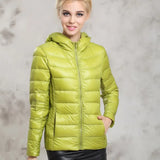 New Spring Autumn Ultra Thin Women Jacket Short Design Hooded Duck Down Coat Female Stand Collar Plus Size