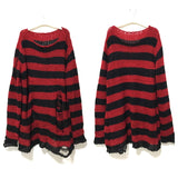 Gothic Long Unisex Sweater Summer Women Striped Cool Hollow Out Hole Broken Jumper Loose Rock Thin Dark Streetwear