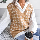 women's Houndstooth knit sweater vest autumn 2022 new loose V-neck sleeveless elegant fashion casual vest sweaters