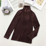 Spring Women Turtleneck T Shirt Tees Warm Thick Velvet T-Shirts Female Bottoming Long Sleeve Shirt