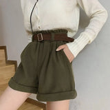 Shorts Women Retro High Waist Casual Wide Leg Fashion Solid All-match Ladies Ulzzang Simple Loose Streetwear