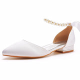 Cm Flat Tip Hollow Sandals Low Heel White Ribbon Wedding