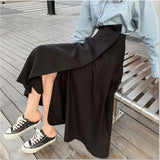 Zingj Irregular Skirt Female Medium Long Black Skirt Skirt Thin Slit Skirt High-Waist A-Line Skirt-Outfit