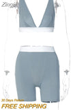 2023 Sleeveless V-Neck Sexy Crop Tank Top Biker Shorts 2 Piece Set Summer Autumn Women Fashion Streetwear