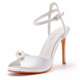 Mouth High Heel Sandals 10 Cm White Satin Cloth High Heel Women's Shoes Wedding Dress Wedding Dress Bridal
