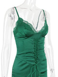 Lace Trim Satin Slip Mini Dress With Corset-Outfit