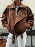 2025 Women's Hot Sale Velvet Brown Loose Casual Jacket
