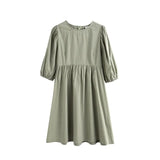 Babydoll Dress 100% Cotton Woman O-neck Short Mini Dress Lantern Sleeve Blouses Female A-line Ladies Dresses Summer