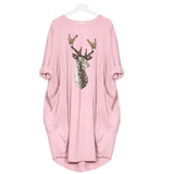 Sleeve T Shirt Christmas ELK Sequin Dress Oversized Long Tops Casual Loose Mini Dresses Streetwear Vestidos Wrap