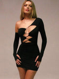 Fashion Long Sleeve Cut Out Bandage Mini Dress Outfits for Women Hot Sexy Club Party Dresses Bodycon