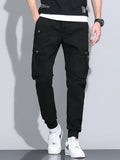 New Side Pocket Men's Trousers Big Overalls Autumn Casual Pants Men's Overalls Elastic Band Overalls