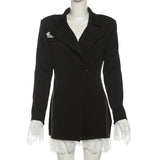 Lace Trim Black Blazer Dress- Outfit