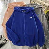 Velvet Thick Hoodies Jacket Autumn Winter Korean Fashion Loose Lamb Imitation Plush Zipper Sweatshirt Jacket Women