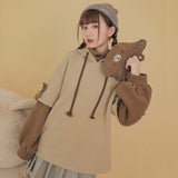 Kawaii Cute Oversize Hoodie Women Harajuku Anime Pullover Soft Girl Korean Fashion Bear Patchwork Sweatshirt