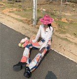 Summer 2021 Fashion Floral High Waist Flare Pants Women Trousers Korean Fashion Bottoms Printed Trendy Long