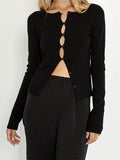 Women Ribbed Long Sleeve Casual T-shirts Tops Cutout Buttons Up Cardigans Slim Fit Spring Autumn Tees Club